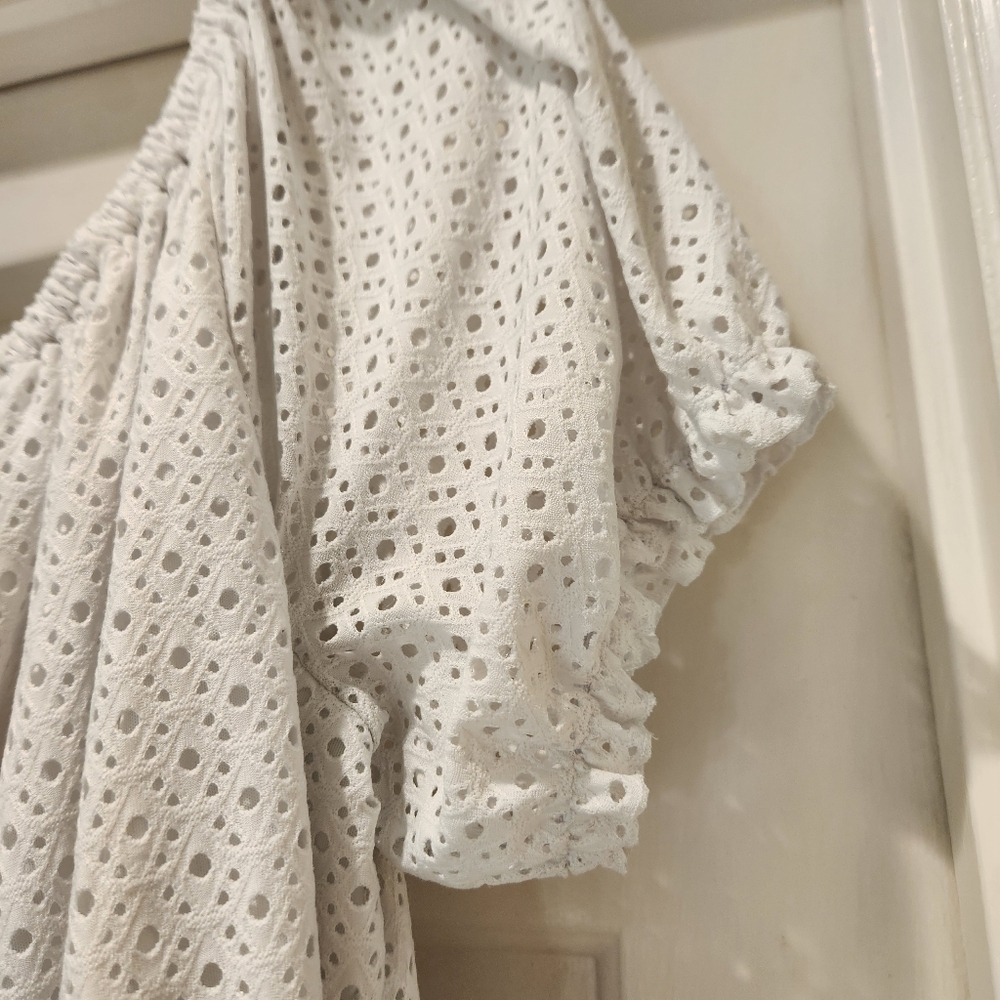 Cato White Eyelet Dress Size 22W Cottagecore Boho Puff Sleeve Spring Summer - Picture 7 of 7